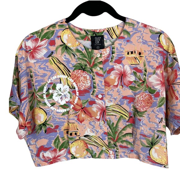 LF The Brand Tropical Floral Crop Top‎ Pink S - Picture 1 of 3